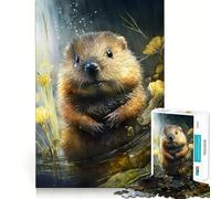 Rompecabezas de 1000 Piezas para Adultos Dibujo de Castor con técnica de Acuarela,Corte sin Costuras,Juego Divertido para Pensar,Juego Casual, (38x52cm)