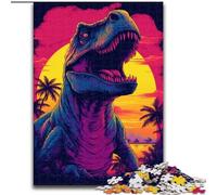 Rompecabezas de 1000 Piezas para Adultos,Dinosaurio T-Rex,Atardecer,Dinosaurio,Hecho de Madera,Ideal como decoración artística o Regalo de cumpleaños,50x75cm para cumpleaños,festividades