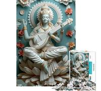 Rompecabezas de 1000 Piezas para Adultos Diosa Saraswati del hinduismo Juego de ingenio análisis y lógica cumpleaños y Navidad (tamaño 50x75cm)