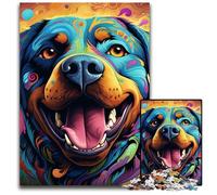 Rompecabezas de 1000 Piezas para Adultos, diseño Colorido de Rottweiler, Rompecabezas de Madera, Juego de desafío Mental para Adolescentes y Familia, 50x75cm/19,68x29,52 Pulgadas