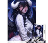 Rompecabezas de 1000 Piezas para Adultos diseño de ángel Oscuro con Cuernos Blancos Chica Anime Juego práctico Cada Pieza es única Tamaño 50x75cm