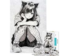 Rompecabezas de 1000 Piezas para Adultos diseño de Anime Chica Gato boceto artístico Juguetes para Adultos Actividades Divertidas para Hacer en casa y aliviar el estrés (tamaño 38x52cm)