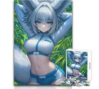 Rompecabezas de 1000 Piezas para Adultos, diseño de Anime de Chica Zorro en Blanco y Azul, cumpleaños, tamaño 38x26cm