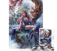 Rompecabezas de 1000 Piezas para Adultos diseño de Anime Sakura Kitsune Juguete para decoración de Pared Regalo de cumpleaños Juego práctico para Mejorar el Amor en Pareja tamaño 38x26cm