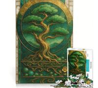 Rompecabezas de 1000 Piezas para Adultos, diseño de árbol bonsái Verde y Dorado, Juego práctico, Carrera de Velocidad Manual, con Piezas de Formas aleatorias Que encajan Perfectamente 38x26cm