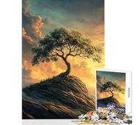 Rompecabezas de 1000 Piezas para Adultos diseño de árbol Solitario y Atardecer cumpleaños y Navidad Tamaño: 38x26cm