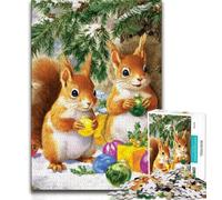 Rompecabezas de 1000 Piezas para Adultos diseño de Ardillas navideñas acuáticas para Adolescentes Toda la Familia 26x38cm