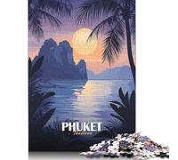 Rompecabezas de 1000 Piezas para Adultos, diseño de Atardecer en la Isla Tropical de Phuket, Tailandia. Juego de Rompecabezas de Madera, desafío, Actividades Familiares (75x50cm).