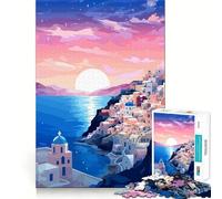 Rompecabezas de 1000 Piezas para Adultos, diseño de Atardecer en Santorini, Ideal para Decorar y concentrarse Juguete de construcción, Juego de Paz, Regalo de cumpleaños (38x26cm)