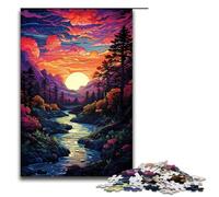 Rompecabezas de 1000 Piezas para Adultos diseño de Atardecer psicodélico de fantasía de Madera difícil y desafiante 75 x 50 cm.