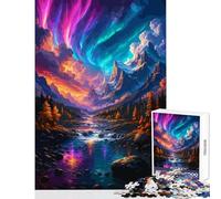 Rompecabezas de 1000 Piezas para Adultos diseño de Aurora Colorida sobre un río de montaña Juguete para decoración de Pared Gran Regalo y Juego práctico para Mejorar el Amor en Pareja tamaño 50x75cm