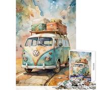 Rompecabezas de 1000 Piezas para Adultos diseño de autobús Volkswagen con Equipaje Acuarela Juguete para decoración de Pared Regalo de cumpleaños Juegos relajantes interacción Entre Padres e Hijos