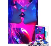 Rompecabezas de 1000 Piezas para Adultos diseño de Beso neón en los Labios Ideal para Juegos educativos desafíos Juguetes prácticos Alivio del estrés y Regalos Divertidos (tamaño 38x26cm)