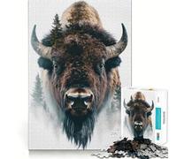 Rompecabezas de 1000 Piezas para Adultos,diseño de Bisonte y Bosque,Doble exposición,Bordes Lisos,Juguete de construcción,Juego Relajante,Escena navideña (38x52cm)