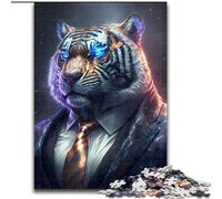 Rompecabezas de 1000 Piezas para Adultos, diseño de Boss Tiger con Traje Fabricado en cartón Un Rompecabezas desafiante para Adolescentes y familias 1000 Piezas(26x38cm)