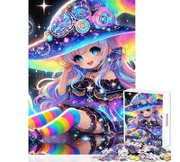 Rompecabezas de 1000 Piezas para Adultos diseño de Bruja arcoíris Chibi Juegos Familiares una Obra de Arte Juguete Decorativo para Pared colección de Artistas Bellas Artes (26x38cm)