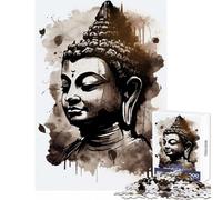 Rompecabezas de 1000 Piezas para Adultos diseño de Buda Consciente Lavado de Tinta Juguetes antiestrés Regalos de Amigo Secreto Juego Familiar descompresión Intelectual (tamaño 38x26cm)