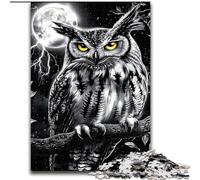 Rompecabezas de 1000 Piezas para Adultos, diseño de búho Blanco y Negro, Ideal como Juguete de decoración de Pared, cumpleaños y Navidad tamaño: 50x75cm