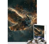 Rompecabezas de 1000 Piezas para Adultos diseño de búho cósmico fantasía decoración del hogar Juguetes Regalo de cumpleaños Juego Educativo con póster a Juego y Hoja de Trivia tamaño 38x52cm