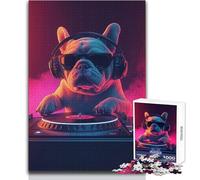 Rompecabezas de 1000 Piezas para Adultos, diseño de Bulldog, DJ, Frenchie, Meme Musical, para Disfrutar de un Ambiente Relajado y Tranquilo, Ajuste Estable, Corte preciso, tamaño del Juguete: 38x26cm