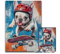 Rompecabezas de 1000 Piezas para Adultos, diseño de Bulldog en patineta, de cartón, cumpleaños o para Mayores de 14 años, 26x38cm