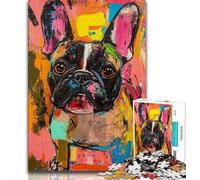 Rompecabezas de 1000 Piezas para Adultos diseño de Bulldog francés Pintura al óleo Ideal para aliviar el estrés Ideal para decoración de Escritorio 26x38cm