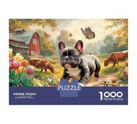Rompecabezas de 1000 Piezas para Adultos, diseño de Bulldog francés, Suave, enmarcable, Ideal para aliviar el estrés, Ideal para un día lluvioso, Familiar, 70 x 50 cm (1000 Piezas)