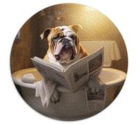 Rompecabezas de 1000 Piezas para Adultos,diseño de Bulldog Leyendo periódico,Rompecabezas Redondos de 1000 Piezas para Adultos,Rompecabezas y decoración del hogar, Fiestas,