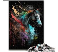 Rompecabezas de 1000 Piezas para Adultos, diseño de Caballo salpicado de Pintura, de Madera, Padres, Parejas y Amigos a Partir de 14 años, 50x75cm, Ideal para Jugar en Familia