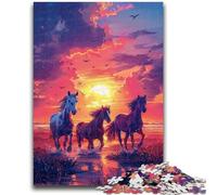 Rompecabezas de 1000 Piezas para Adultos, diseño de Caballos al Atardecer, Juegos educativos, decoración de Pared, cumpleaños y Navidad (50x75cm)