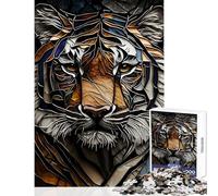 Rompecabezas de 1000 Piezas para Adultos diseño de Cabeza de Tigre de vidrieras Juguete para decoración de Pared Regalo Divertido Juego de ingenio difícil y desafiante tamaño 50x75cm