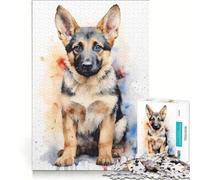 Rompecabezas de 1000 Piezas para Adultos, diseño de Cachorro de Pastor alemán en Acuarela, Juegos educativos, desafiantes y únicos 50x75cm