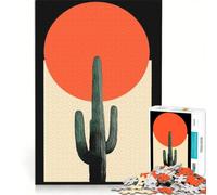 Rompecabezas de 1000 Piezas para Adultos, diseño de Cactus al Atardecer, Arte Minimalista, Juegos Divertidos, interacción Entre Padres e Hijos, con póster y Hoja de Preguntas a Juego, 50x75cm