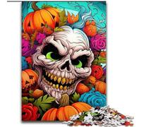 Rompecabezas de 1000 Piezas para Adultos, diseño de Calavera de Calabaza de Colores de Madera, decoración para el hogar 50x75cm, Ideal para Adultos y familias