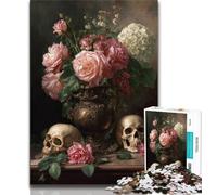 Rompecabezas de 1000 Piezas para Adultos, diseño de Calavera de Flores, Ideal para aliviar el estrés, Pasar el rato y entretener a los Padres e Hijos (tamaño 38x26cm)
