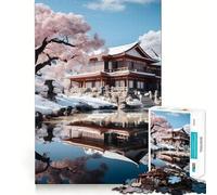 Rompecabezas de 1000 Piezas para Adultos,diseño de casa Japonesa con Flores de Cerezo,Ajuste, Juguete para desarrollar la Capacidad cognitiva,Ideal para Momentos de Relax y como Regalo Festivo