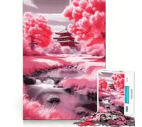 Rompecabezas de 1000 Piezas para Adultos,diseño de casa Japonesa con Flores de Cerezo,Ajuste, Juguete para desarrollar la Capacidad cognitiva,Ideal para Momentos de Relax y como Regalo Festivo