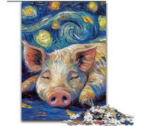 Rompecabezas de 1000 Piezas para Adultos, diseño de Cerdo en el Cielo Nocturno, de Madera, navideño, Obra de Arte humorística, 50x75cm, Ideal para cumpleaños, Navidad y Halloween
