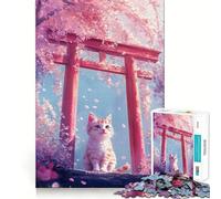 Rompecabezas de 1000 Piezas para Adultos,diseño de Cerezo en Flor,Gato y Torii,Corte preciso,Divertido Rompecabezas,Regalo para el Tiempo Libre,decoración navideña (50x75cm)