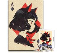 Rompecabezas de 1000 Piezas para Adultos, diseño de Chica de Anime, con Cartas de ases, Ideal para análisis de Juegos intelectuales y lógica, Regalo de cumpleaños (38x52cm)