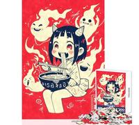 Rompecabezas de 1000 Piezas para Adultos diseño de Chica Demonio Comiendo Ramen con Fantasmas Regalo de cumpleaños para un Juego Educativo Que interactúa con Padres e Hijos (tamaño 38x52cm)