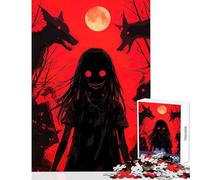 Rompecabezas de 1000 Piezas para Adultos diseño de Chica Espeluznante Lobos y Luna Juguetes antiestrés Regalos de cumpleaños Juegos educativos interacción Entre Padres e Hijos tamaño 50x75cm