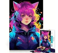 Rompecabezas de 1000 Piezas para Adultos,diseño de Chica Gato neón,Anime Manga,articulaciones Finas,Divertido Juego Mental,Regalo Ideal para Jugar en Navidad (38x52cm)