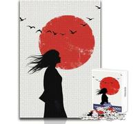 Rompecabezas de 1000 Piezas para Adultos, diseño de Chica samurái, Cultura Japonesa, Silueta de Mujer con pájaros, Relajante, Suave, Corte Fino, Juguete Artesanal, tamaño 38x52cm