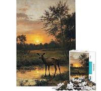 Rompecabezas de 1000 Piezas para Adultos diseño de Ciervo al Atardecer Rompecabezas antiestrés para Adultos Que Mejora la Memoria Un Reto para completar (tamaño 38x52cm)