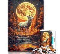 Rompecabezas de 1000 Piezas para Adultos diseño de Ciervo bajo la Luna Llena Ideal para Adolescentes Juguete Educativo Intelectual y Relajante Regalo de Amigo Secreto (26x38cm)