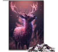 Rompecabezas de 1000 Piezas para Adultos,diseño de Ciervo de fantasía Rosa Brillante,Hecho de Madera,Ideal como decoración artística o Regalo de cumpleaños,50x75cm para cumpleaños,festividades