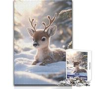 Rompecabezas de 1000 Piezas para Adultos,diseño de Ciervo y Cervatillo en un país de Las Maravillas Invernal,Relajante,Tranquilo y Divertido para Interiores,Corte preciso de Piezas,Juguete de 38x52cm