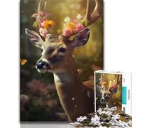 Rompecabezas de 1000 Piezas para Adultos, diseño de Ciervo y Flores, Ideal para el Aprendizaje y como Regalo para Toda la Familia (tamaño 38x26cm)
