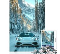 Rompecabezas de 1000 Piezas para Adultos diseño de Coche Deportivo Blanco en montañas Nevadas decoración de Pared Juegos de relajación con Piezas de Formas aleatorias